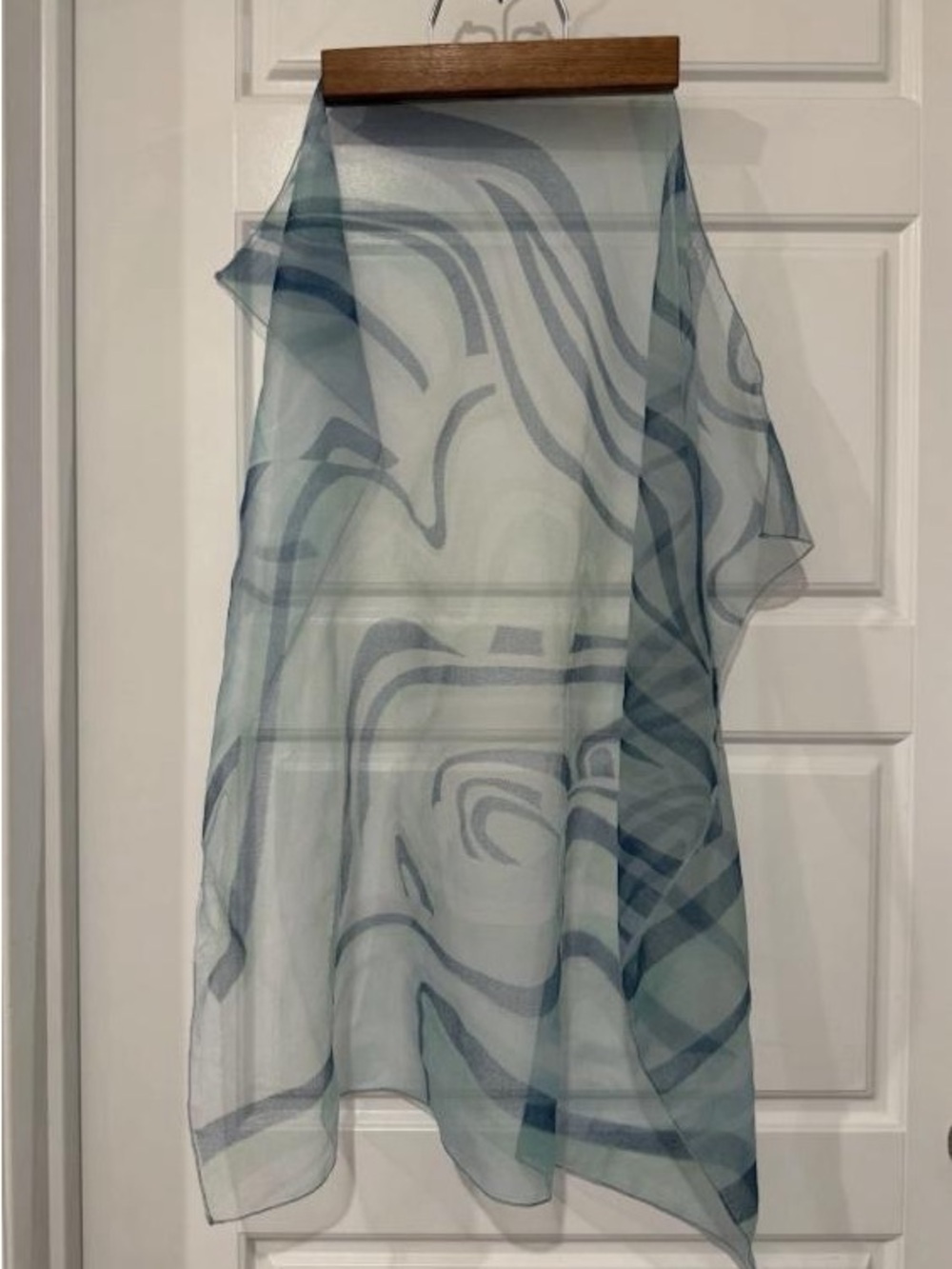 Sheer Abstract Swirl Scarf in Seafoam and Navy